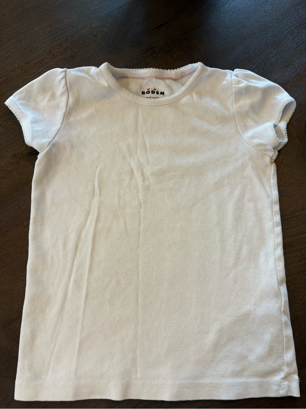 Mini Boden Girls' White Pointelle Cotton Tee